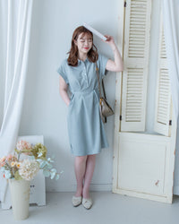 [intent label/intent製 ] Morandi Shirt Dress 十字暗紋莫蘭迪色系細領口袋連衣裙/ DSA8007
