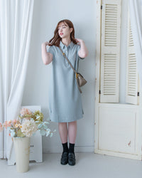[intent label/intent製 ] Morandi Shirt Dress 十字暗紋莫蘭迪色系細領口袋連衣裙/ DSA8007