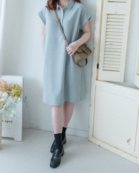 [intent label/intent製 ] Morandi Shirt Dress 十字暗紋莫蘭迪色系細領口袋連衣裙/ DSA8007