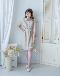 [intent label/intent製 ] Morandi Shirt Dress 十字暗紋莫蘭迪色系細領口袋連衣裙/ DSA8007