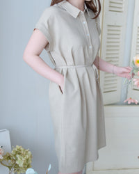 [intent label/intent製 ] Morandi Shirt Dress 十字暗紋莫蘭迪色系細領口袋連衣裙/ DSA8007