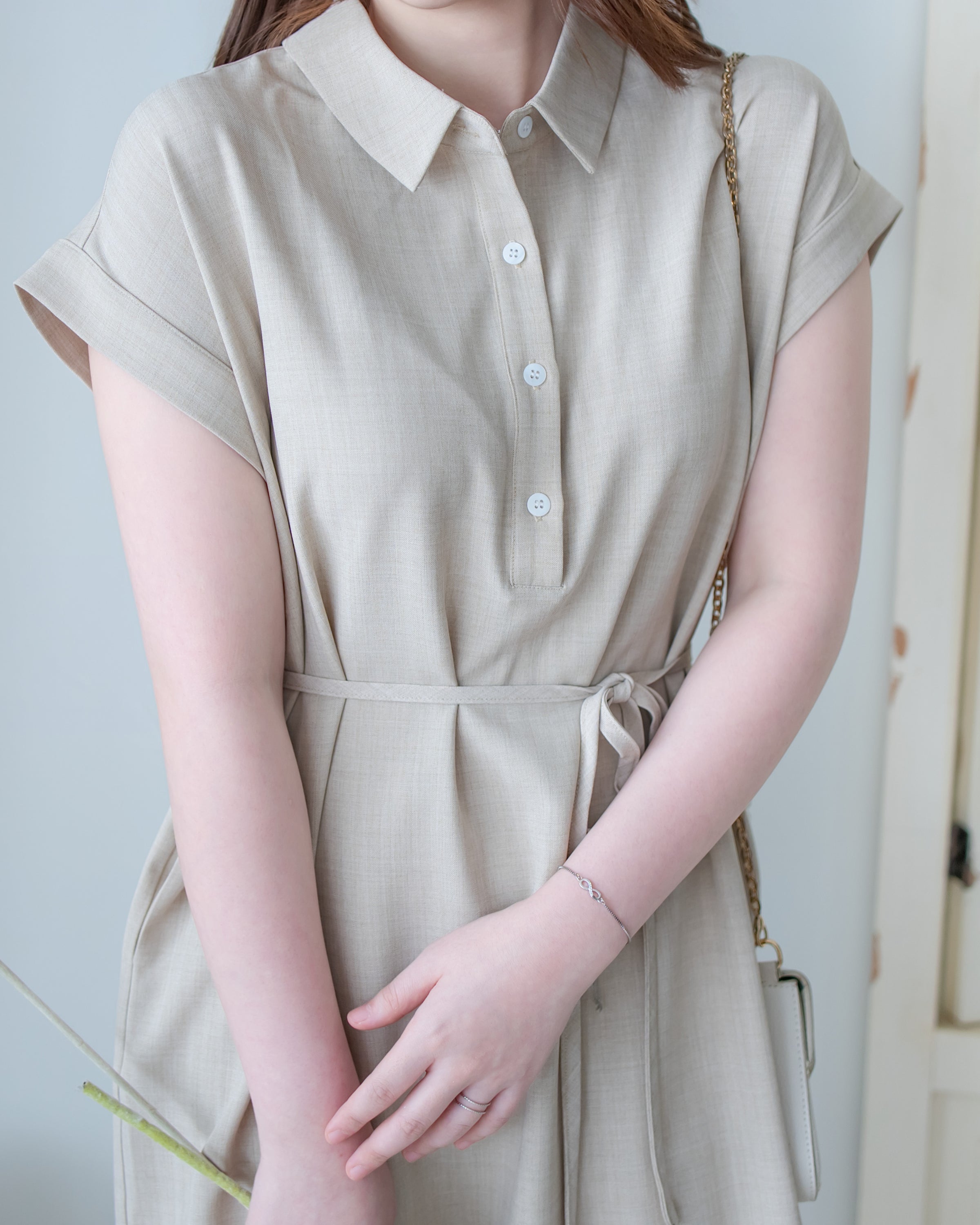 [intent label/intent製 ] Morandi Shirt Dress 十字暗紋莫蘭迪色系細領口袋連衣裙/ DSA8007