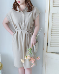 [intent label/intent製 ] Morandi Shirt Dress 十字暗紋莫蘭迪色系細領口袋連衣裙/ DSA8007