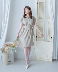[intent label/intent製 ] Morandi Shirt Dress 十字暗紋莫蘭迪色系細領口袋連衣裙/ DSA8007