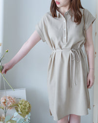 [intent label/intent製 ] Morandi Shirt Dress 十字暗紋莫蘭迪色系細領口袋連衣裙/ DSA8007