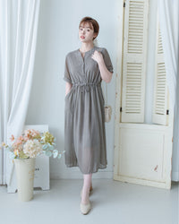 Rhombus Dress 輕復古菱格紋修腰連身裙/ DS1160