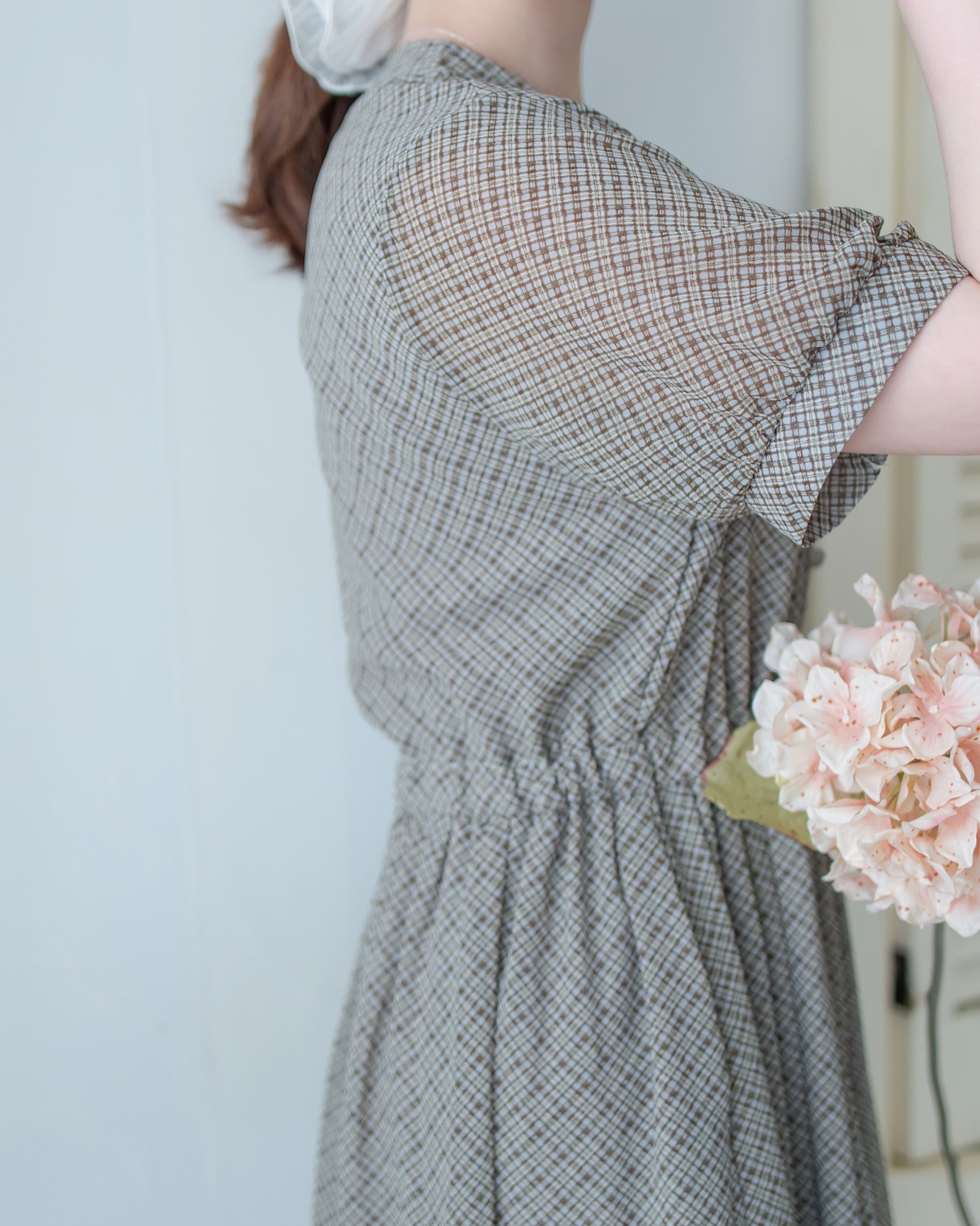 Rhombus Dress 輕復古菱格紋修腰連身裙/ DS1160