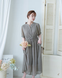 Rhombus Dress 輕復古菱格紋修腰連身裙/ DS1160