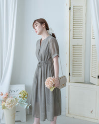 Rhombus Dress 輕復古菱格紋修腰連身裙/ DS1160