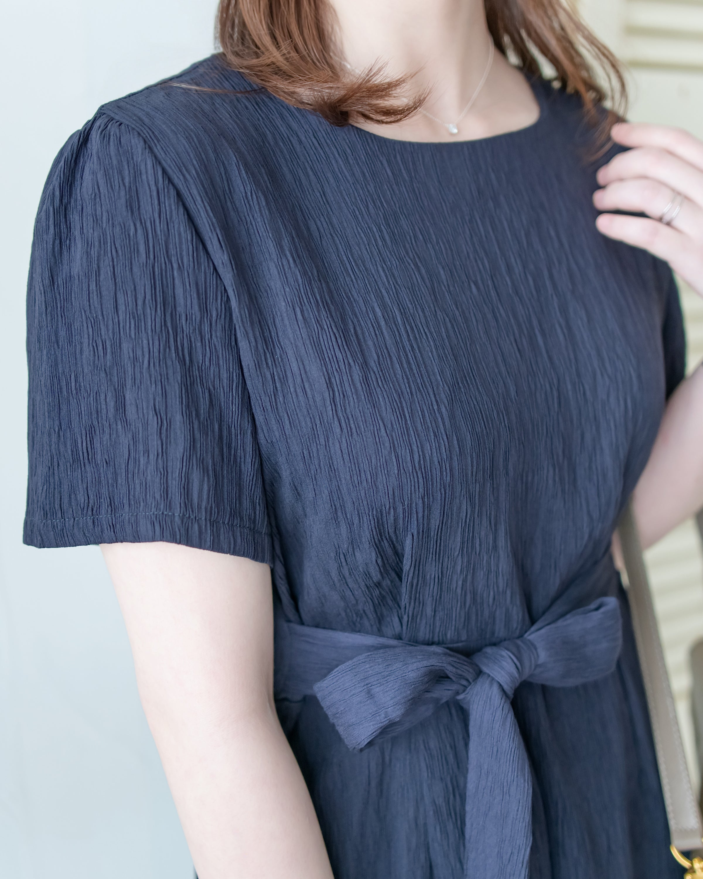 Side Slit Dress 車褶腰身綁帶開衩直身連身裙/ DS1161