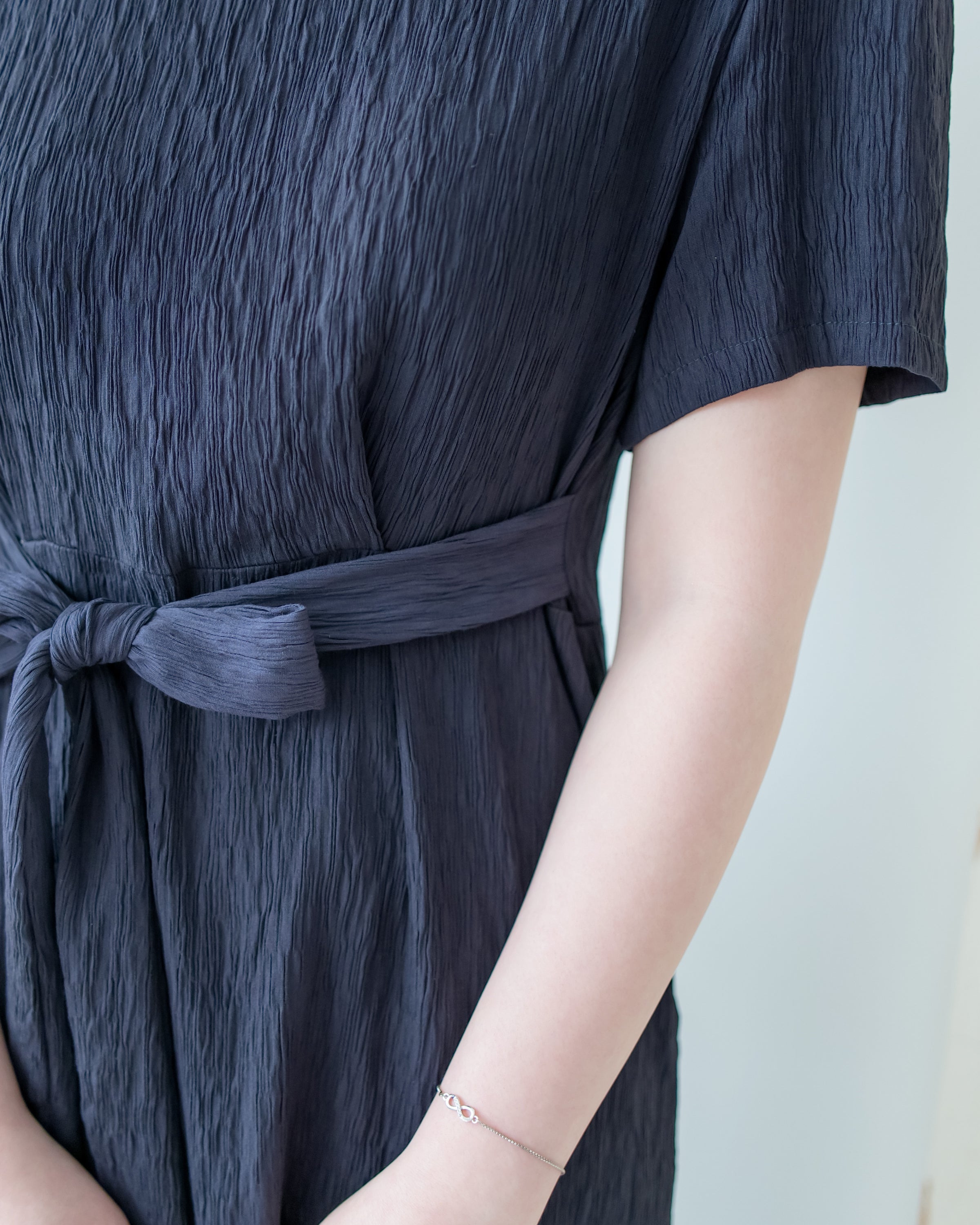 Side Slit Dress 車褶腰身綁帶開衩直身連身裙/ DS1161