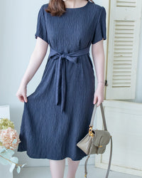 Side Slit Dress 車褶腰身綁帶開衩直身連身裙/ DS1161