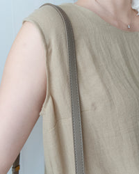 Beige belt Shorts Set 仿麻棉寬肩背心金屬腰帶短褲套裝/SE8116