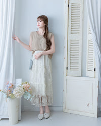 Beige belt Shorts Set 仿麻棉寬肩背心金屬腰帶短褲套裝/SE8116