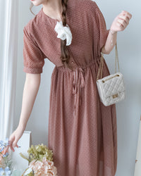 Rhombus Dress 輕復古菱格紋修腰連身裙/ DS1160