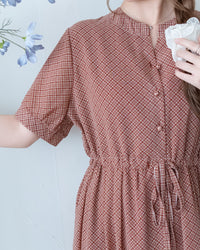 Rhombus Dress 輕復古菱格紋修腰連身裙/ DS1160