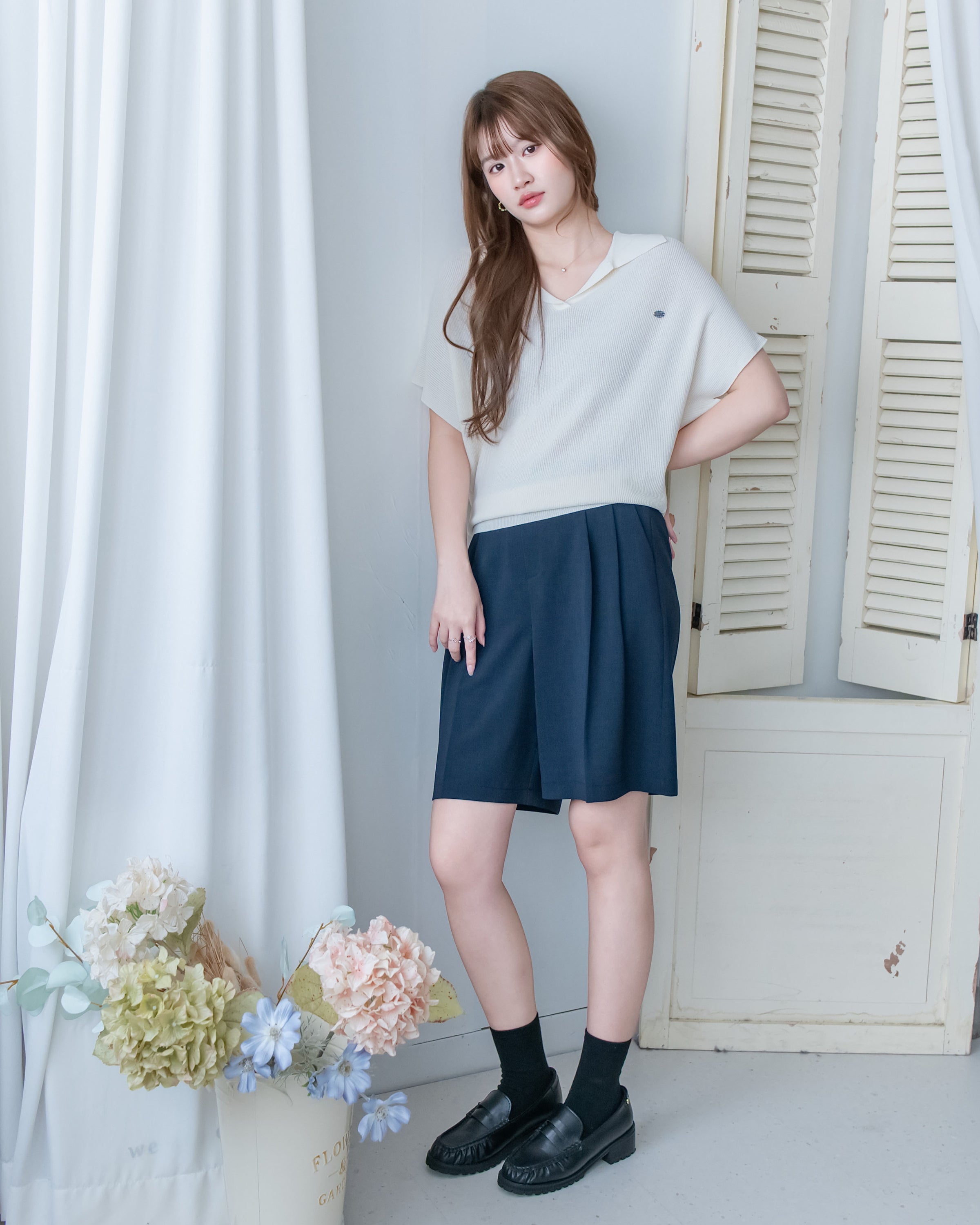 Knit Collar Top 無袖線防皺薄翻領針織衫/TP9235