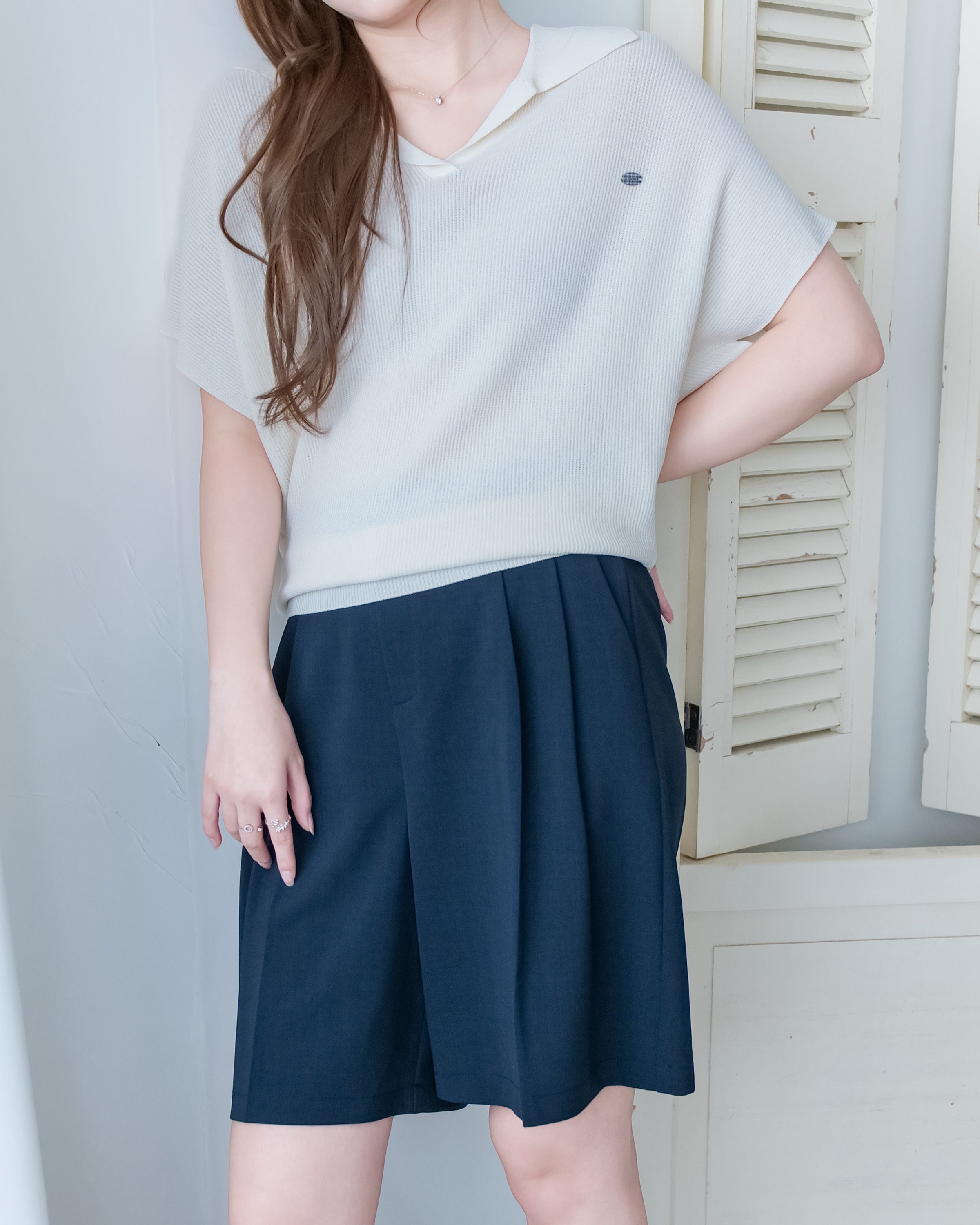 Knit Collar Top 無袖線防皺薄翻領針織衫/TP9235