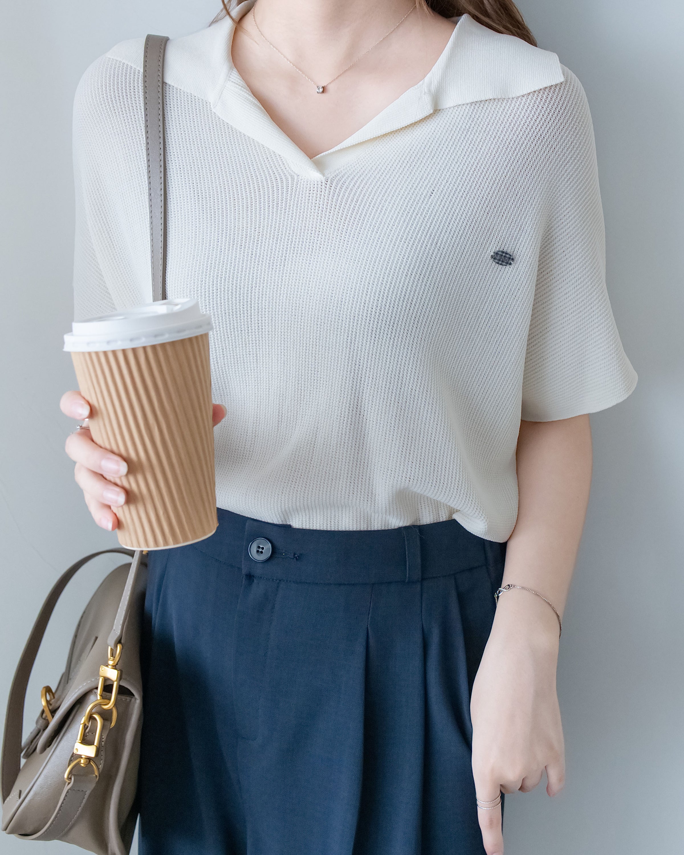 Knit Collar Top 無袖線防皺薄翻領針織衫/TP9235