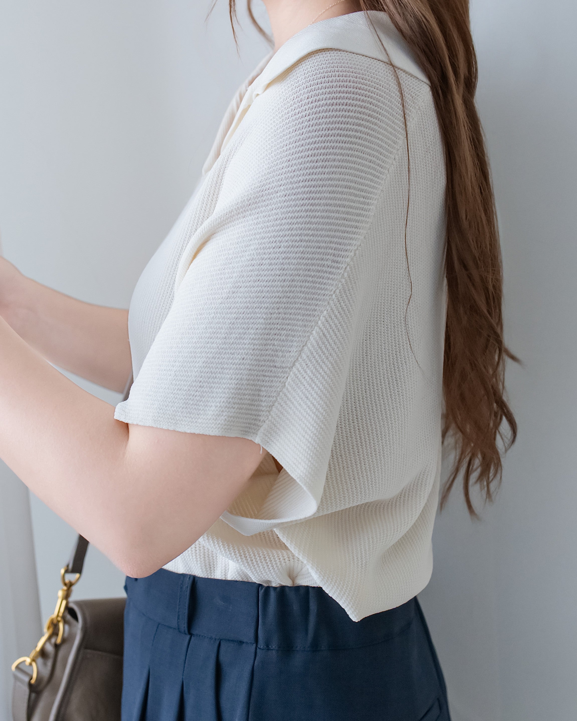 Knit Collar Top 無袖線防皺薄翻領針織衫/TP9235