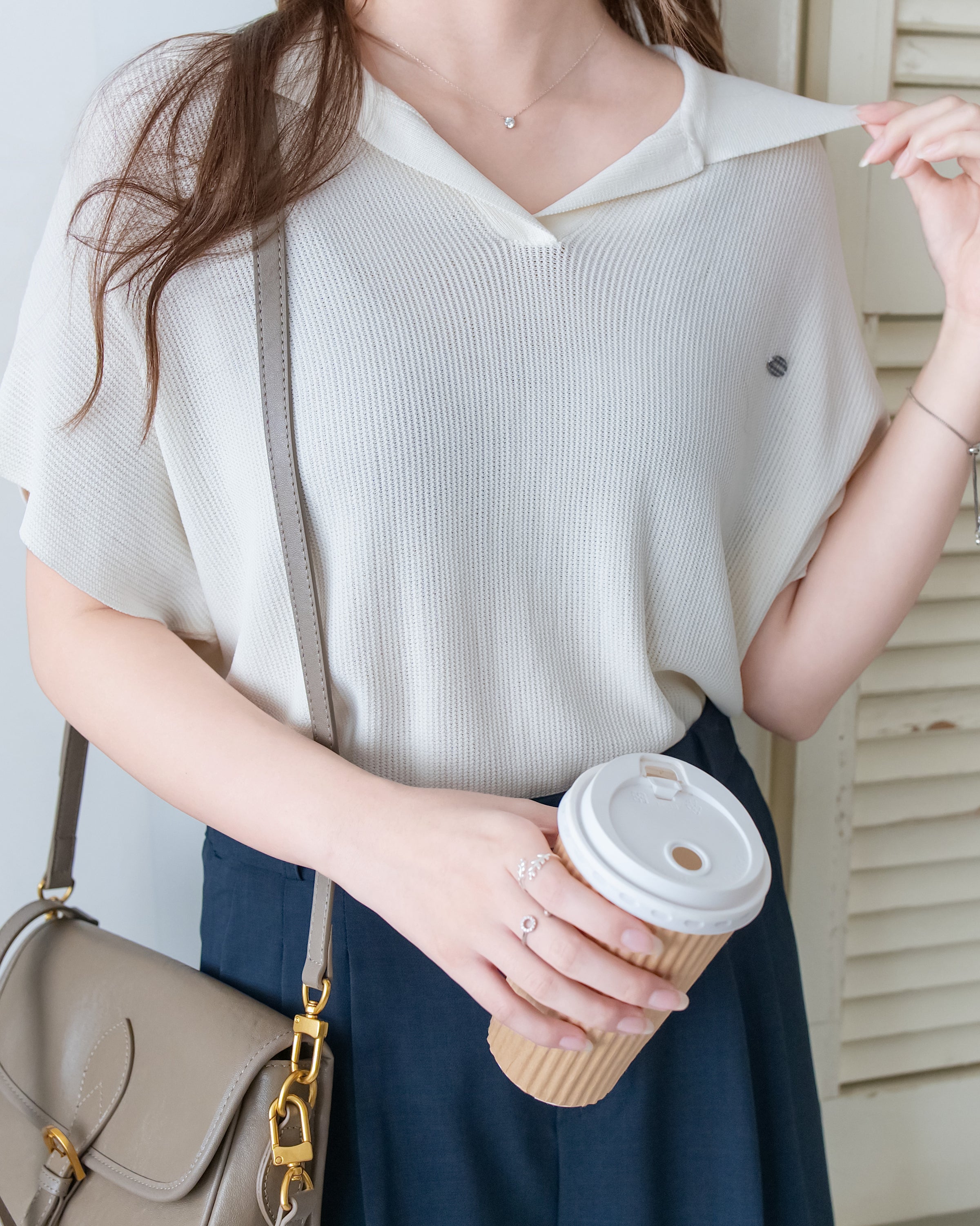 Knit Collar Top 無袖線防皺薄翻領針織衫/TP9235