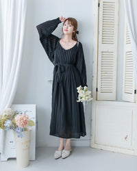 Knit Vest Set 鏤空針織外套風琴車褶長裙套裝/SE8118