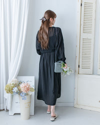 Knit Vest Set 鏤空針織外套風琴車褶長裙套裝/SE8118