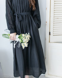 Knit Vest Set 鏤空針織外套風琴車褶長裙套裝/SE8118