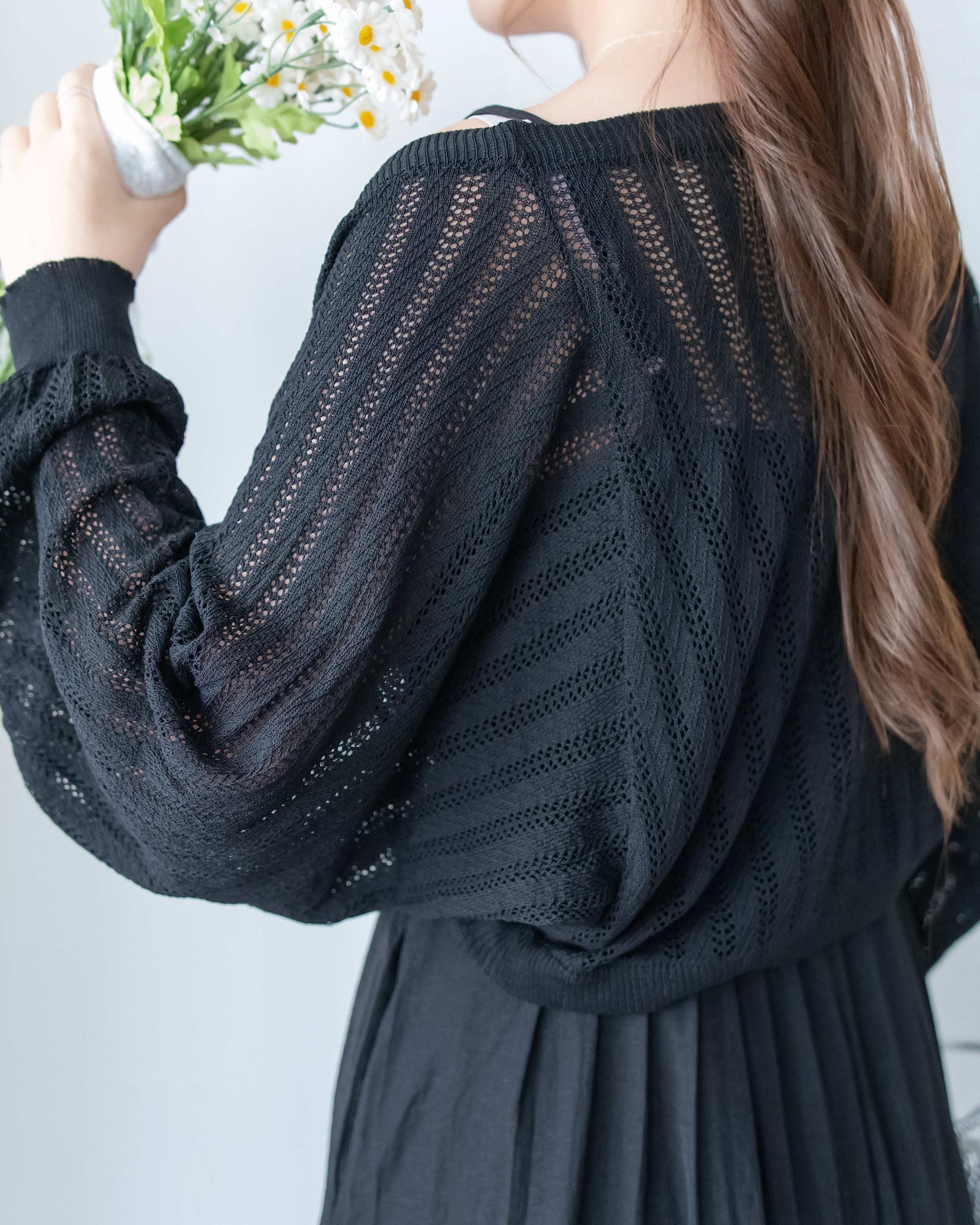 Knit Vest Set 鏤空針織外套風琴車褶長裙套裝/SE8118