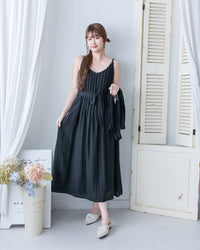 Knit Vest Set 鏤空針織外套風琴車褶長裙套裝/SE8118