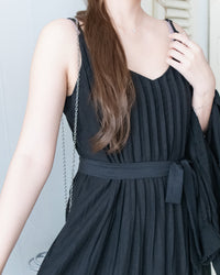 Knit Vest Set 鏤空針織外套風琴車褶長裙套裝/SE8118