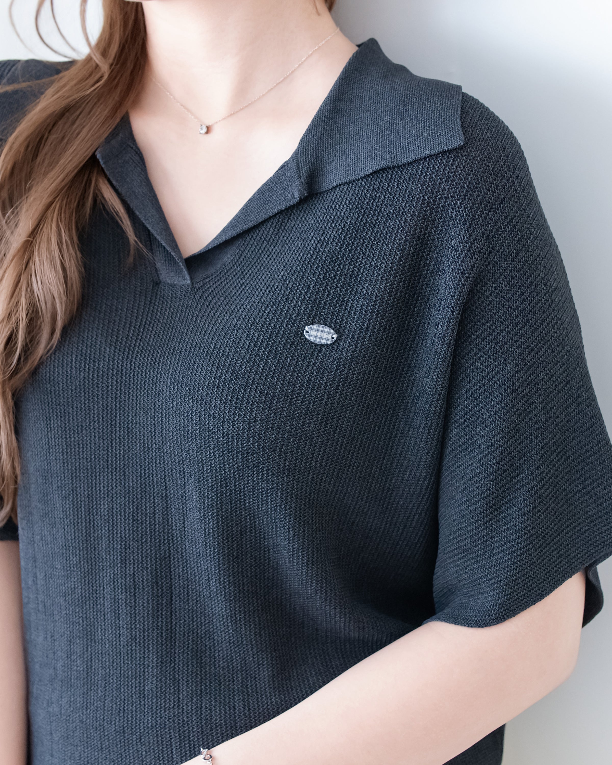 Knit Collar Top 無袖線防皺薄翻領針織衫/TP9235