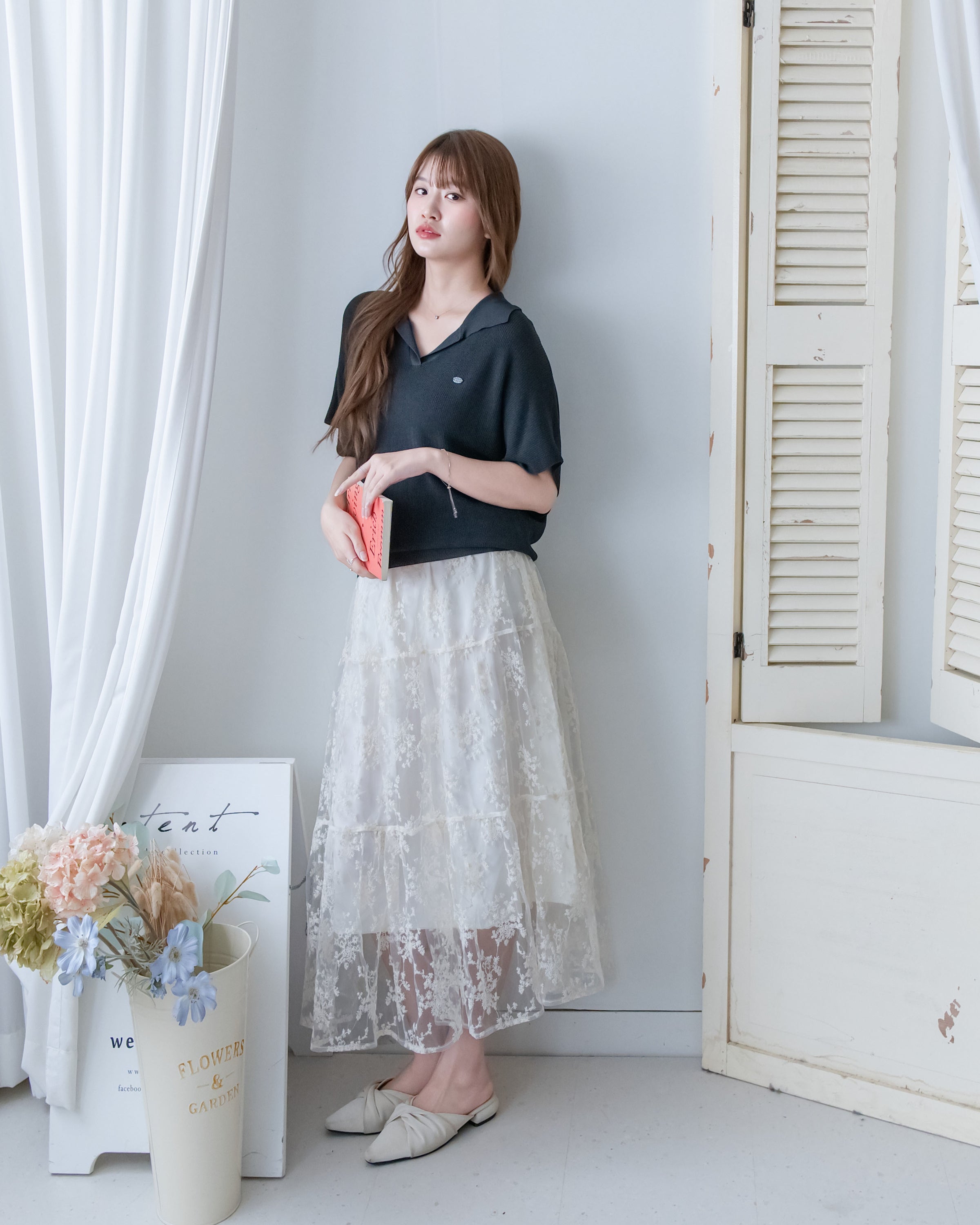Knit Collar Top 無袖線防皺薄翻領針織衫/TP9235