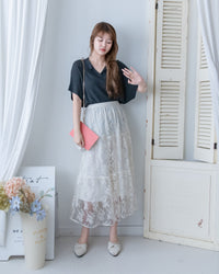 Floral Branch Skirt 浪漫鏤空刺繡層次薄紗傘裙/SK8949