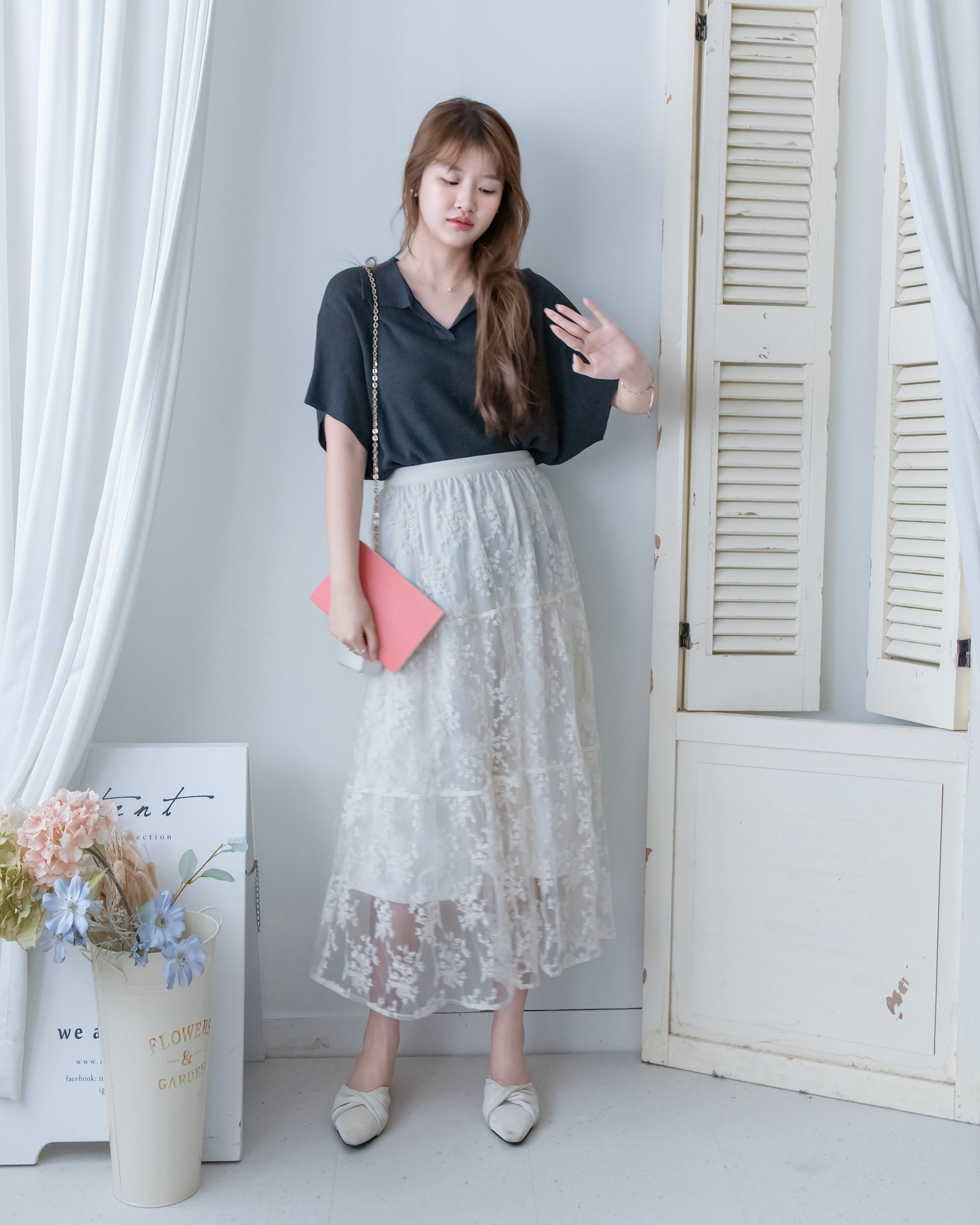 Floral Branch Skirt 浪漫鏤空刺繡層次薄紗傘裙/SK8949