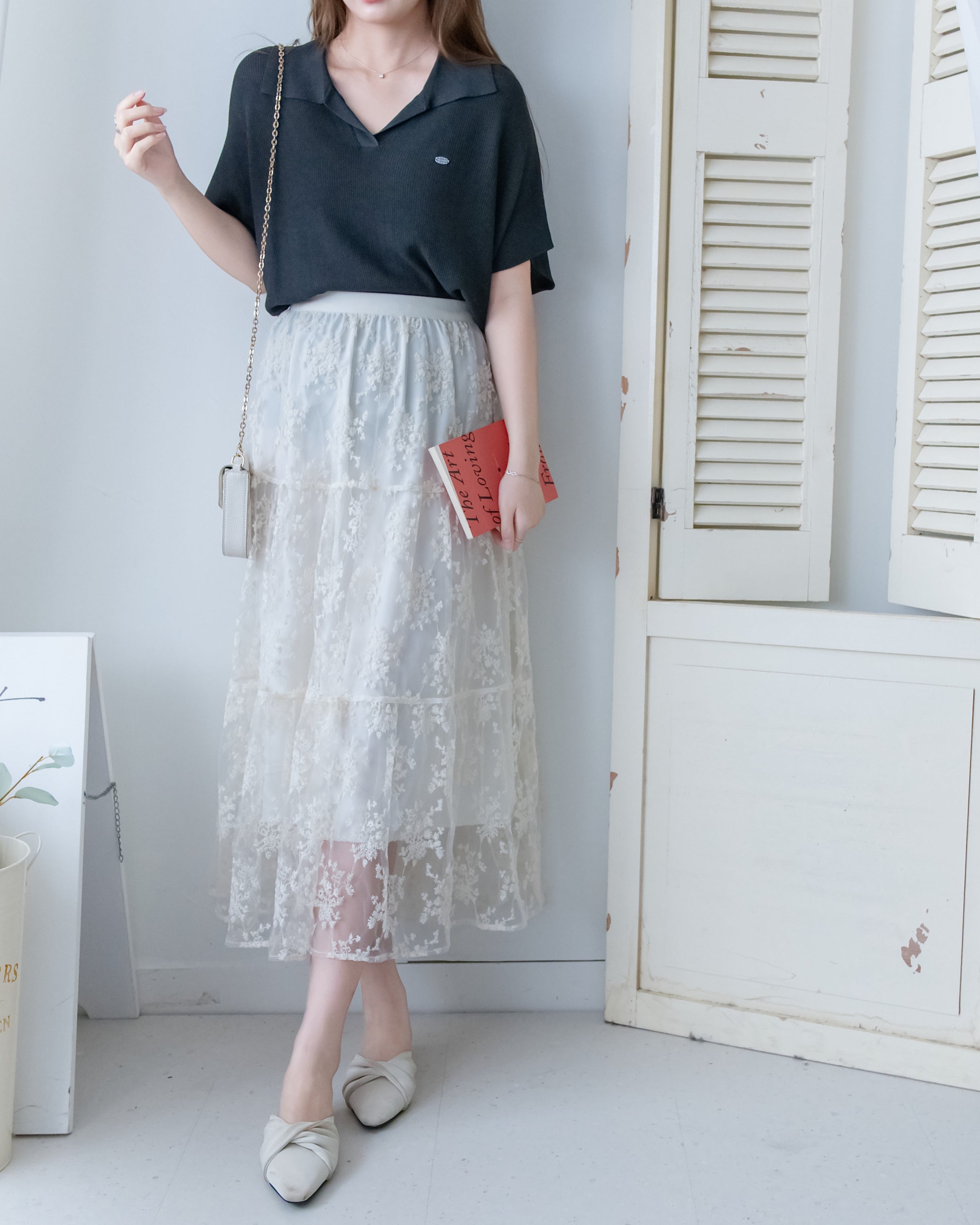 Floral Branch Skirt 浪漫鏤空刺繡層次薄紗傘裙/SK8949