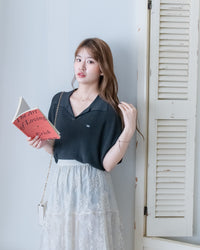 Knit Collar Top 無袖線防皺薄翻領針織衫/TP9235