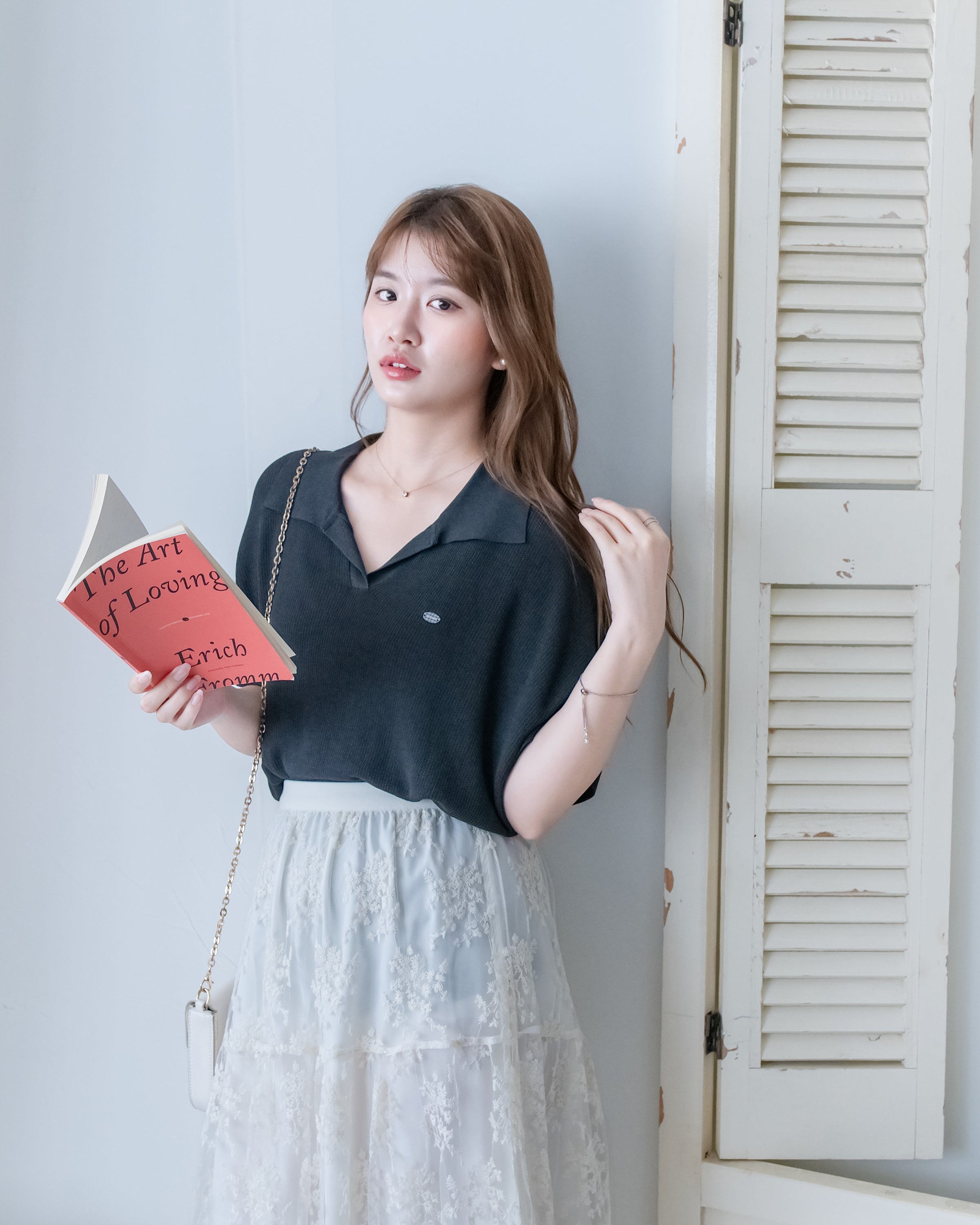 Knit Collar Top 無袖線防皺薄翻領針織衫/TP9235