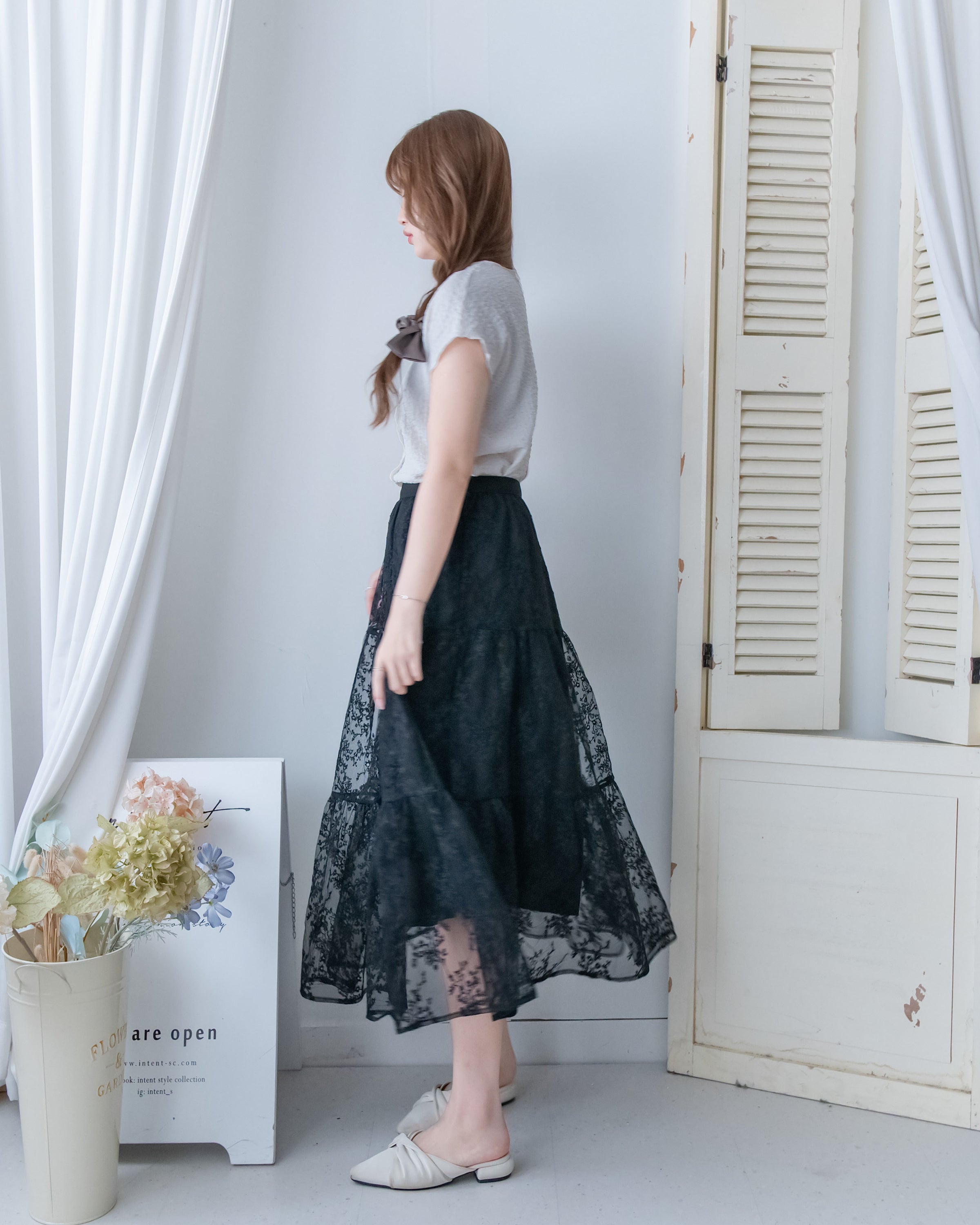 Floral Branch Skirt 浪漫鏤空刺繡層次薄紗傘裙/SK8949