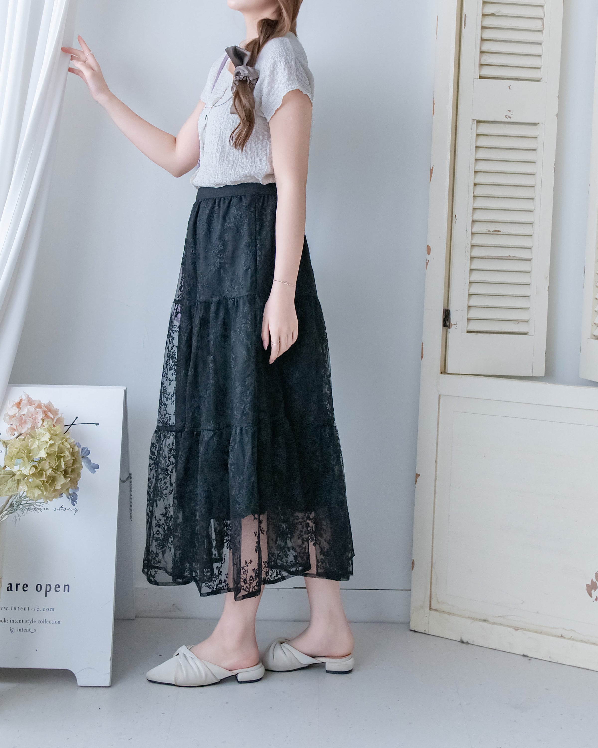 Floral Branch Skirt 浪漫鏤空刺繡層次薄紗傘裙/SK8949