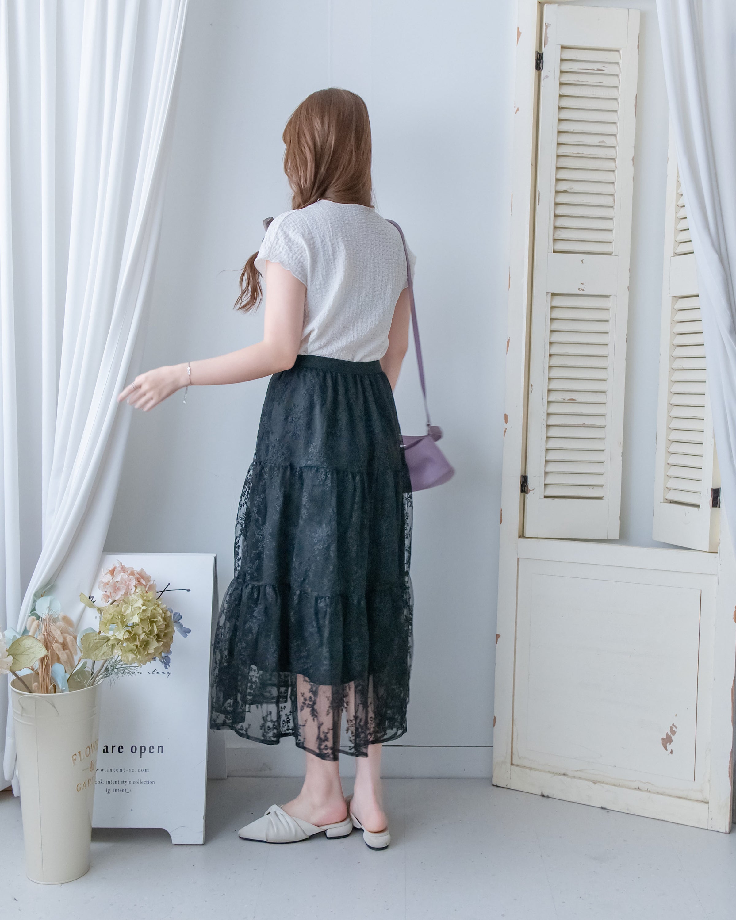 Floral Branch Skirt 浪漫鏤空刺繡層次薄紗傘裙/SK8949