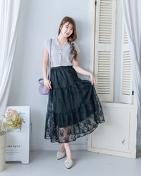 Floral Branch Skirt 浪漫鏤空刺繡層次薄紗傘裙/SK8949