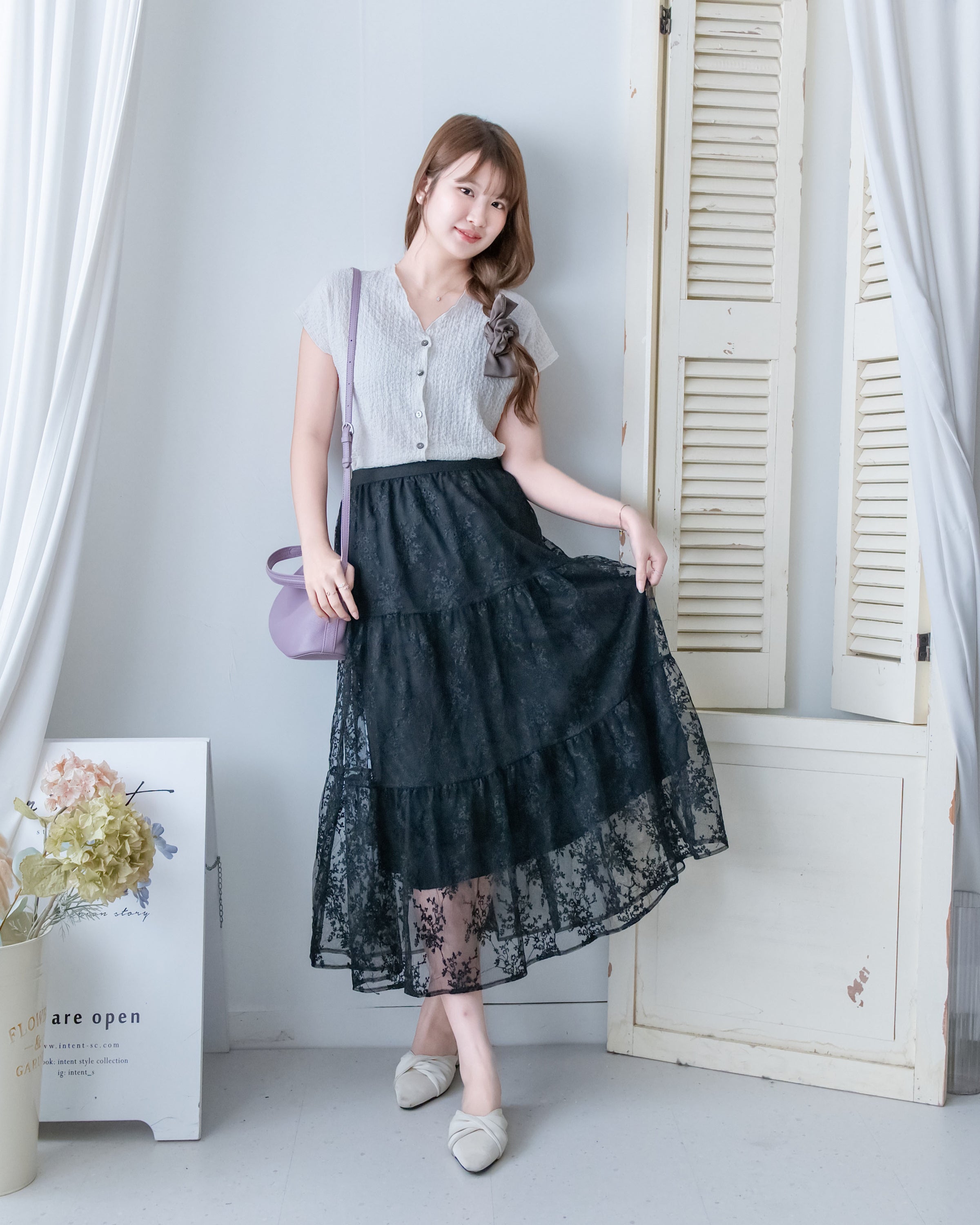 Floral Branch Skirt 浪漫鏤空刺繡層次薄紗傘裙/SK8949