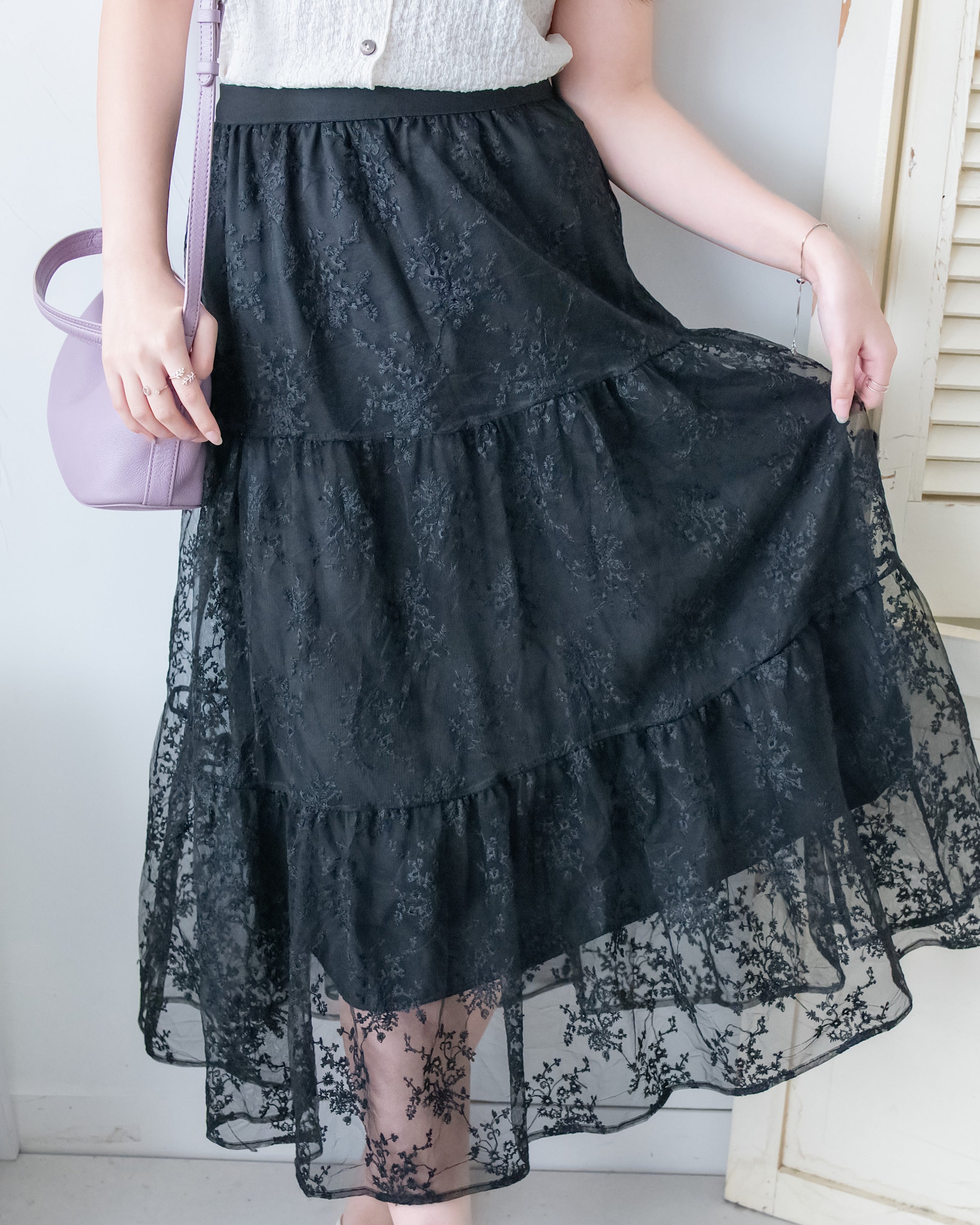 Floral Branch Skirt 浪漫鏤空刺繡層次薄紗傘裙/SK8949