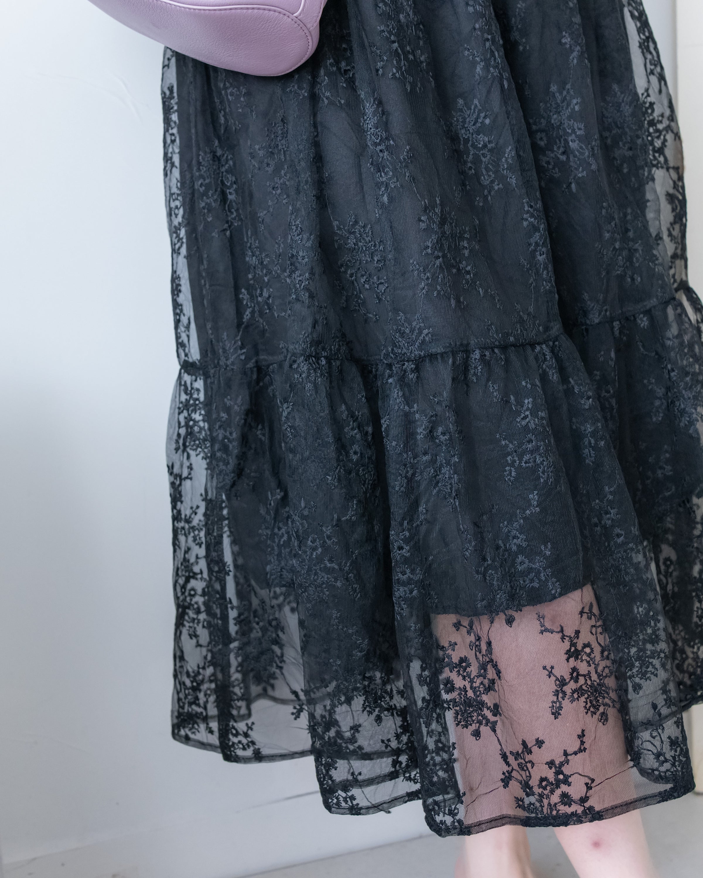 Floral Branch Skirt 浪漫鏤空刺繡層次薄紗傘裙/SK8949