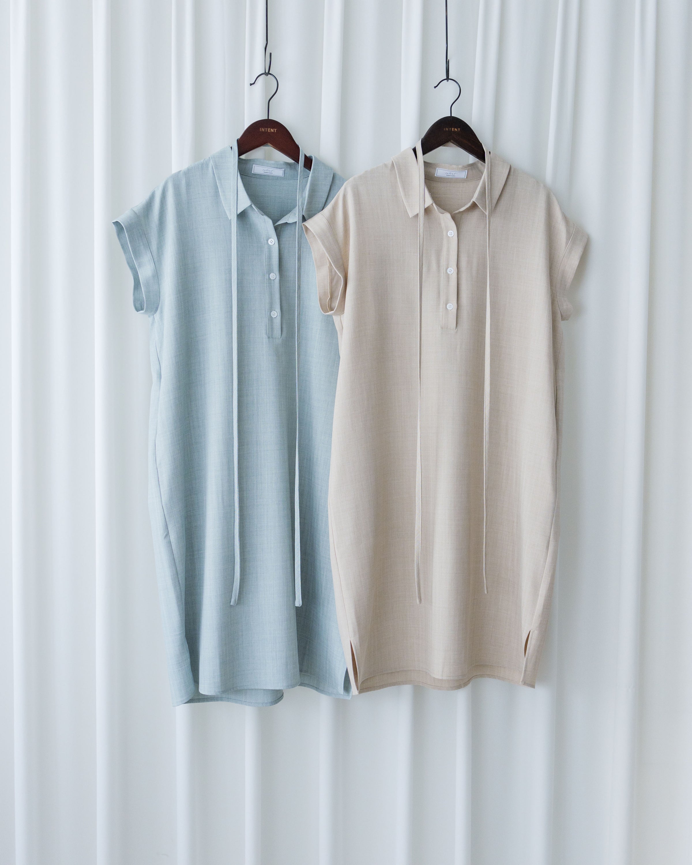 [intent label/intent製 ] Morandi Shirt Dress 十字暗紋莫蘭迪色系細領口袋連衣裙/ DSA8007