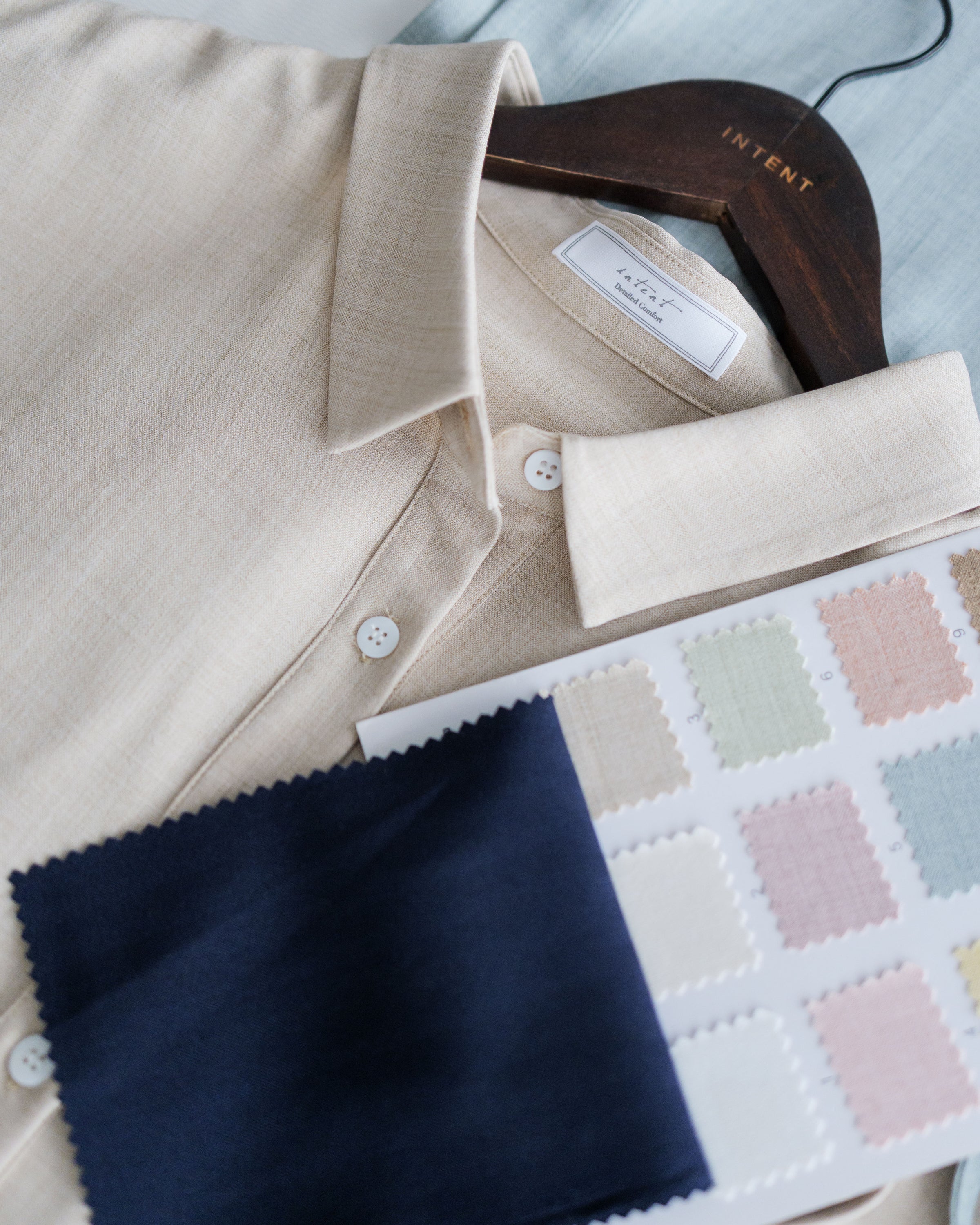 [intent label/intent製 ] Morandi Shirt Dress 十字暗紋莫蘭迪色系細領口袋連衣裙/ DSA8007