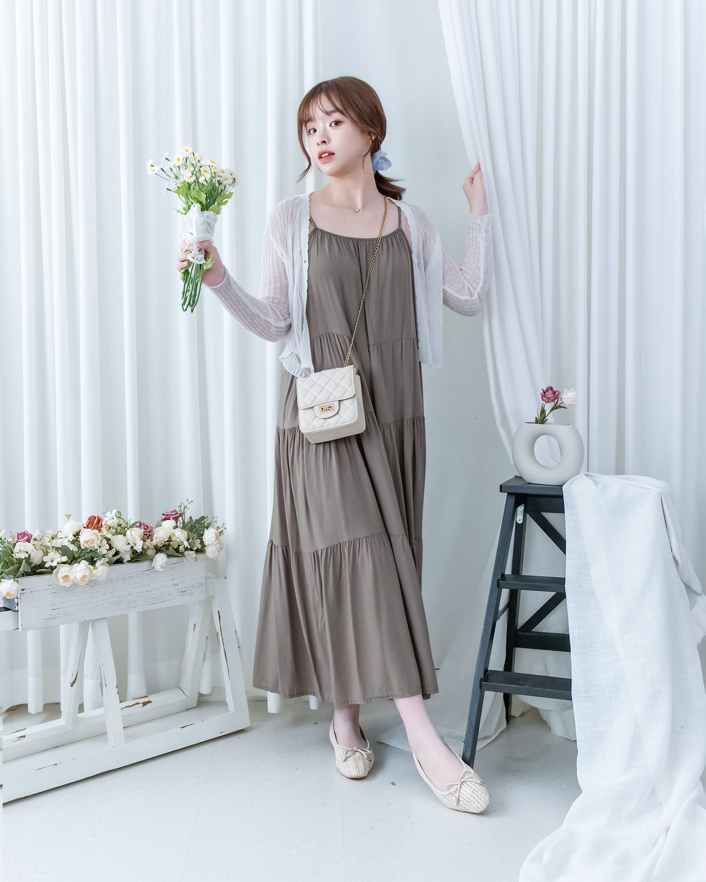 Layered Breeze Set 花邊防皺外套層次吊帶傘裙套裝/SE8119