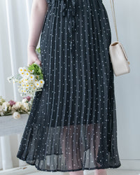 V Ruffle Dot Dress 木耳邊 V 領壓褶雪點雪紡連身裙/DS1162