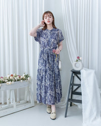 Porcelain Shirt Dress 無領陶瓷植物花印花恤衫連衣裙/DS1166 (Pre-order white)
